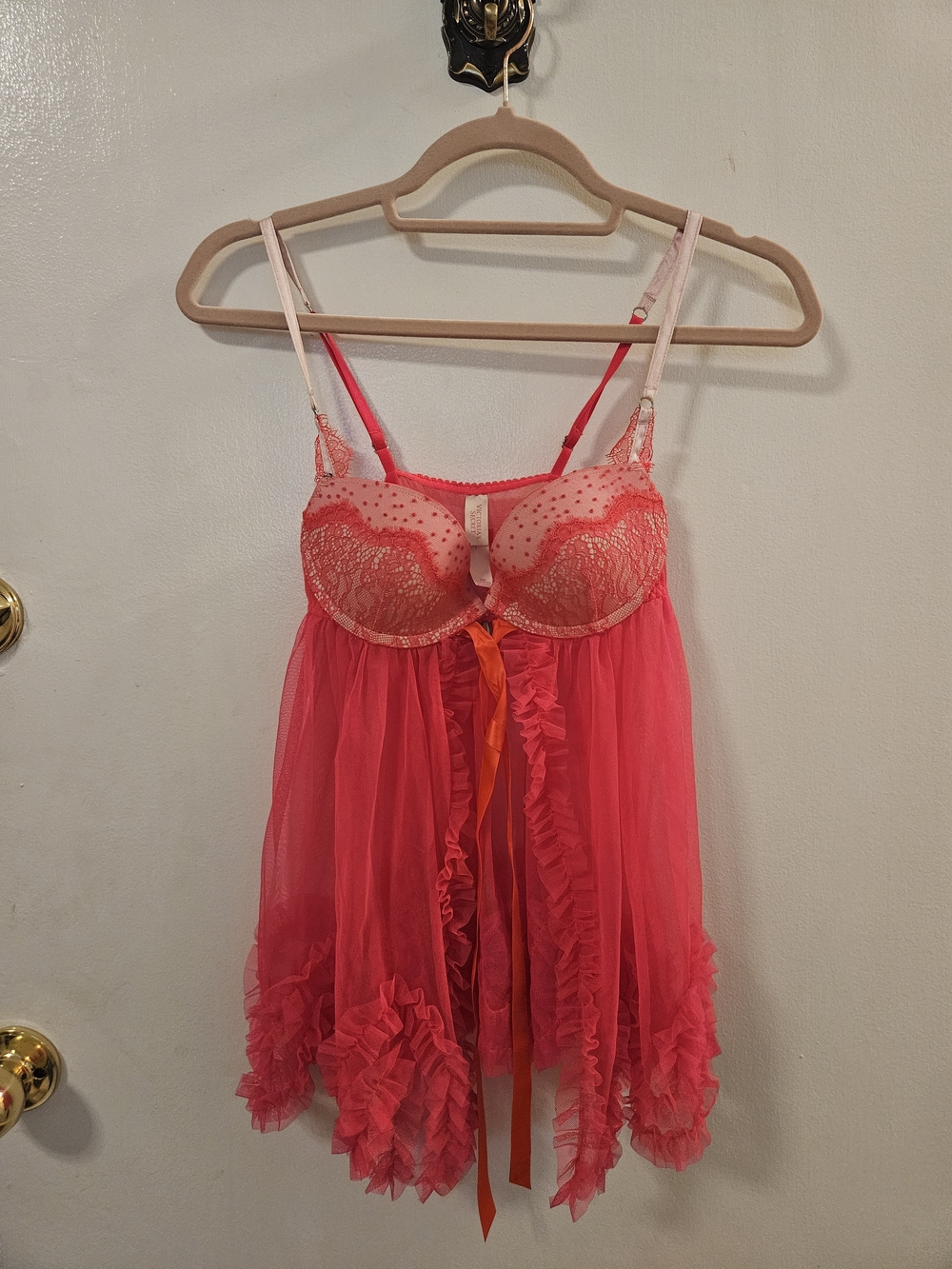 VICTORIA SECRET Pink Lace & Mesh Babydoll Chemise